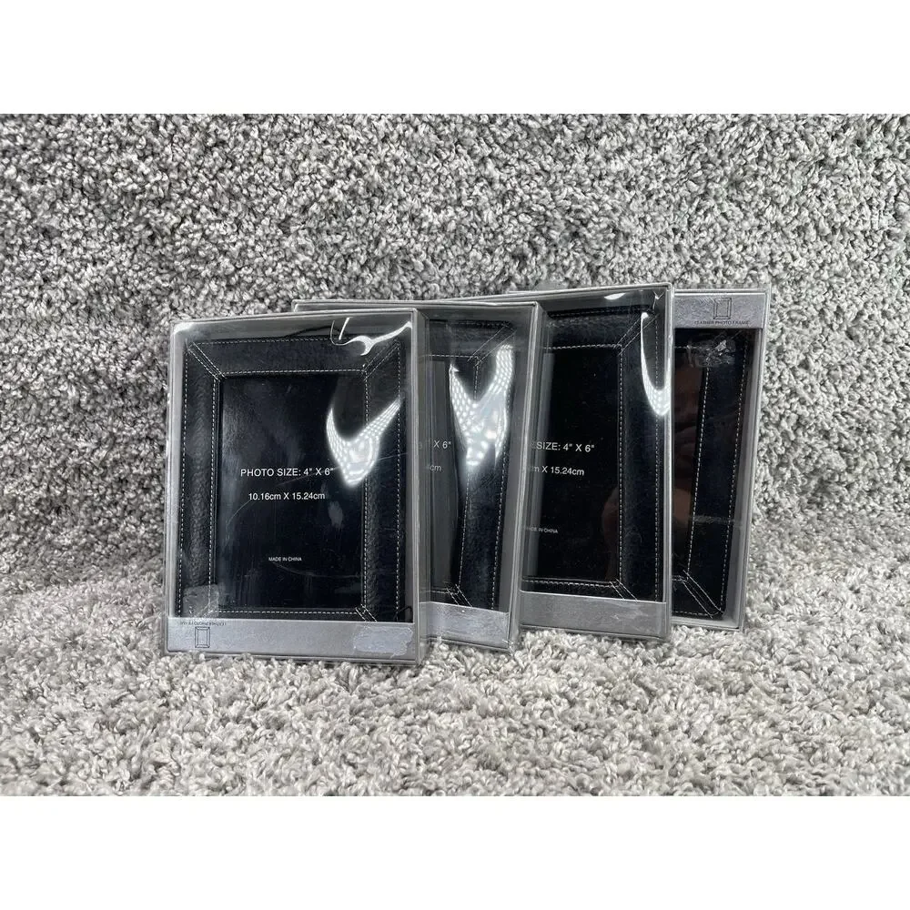 Black Leather 4x6 Picture Frames Photo Bundle 4 Piece Set Home Decor New